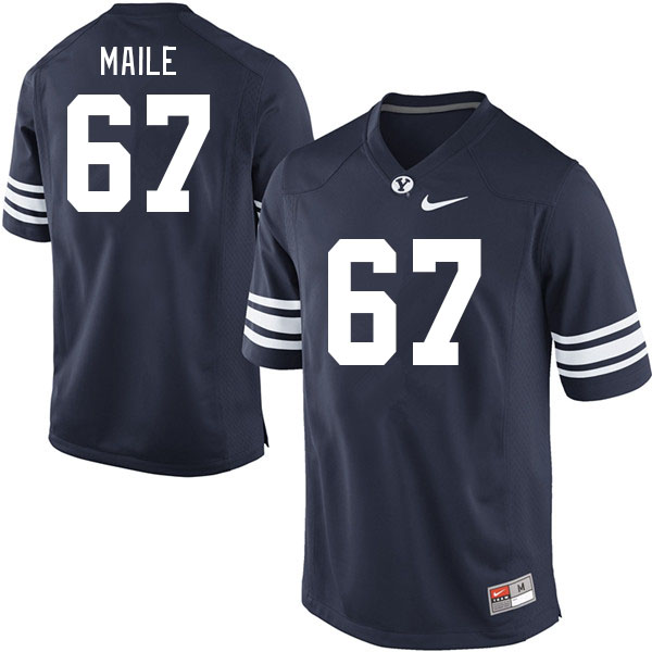 Men #67 Brooks Maile BYU Cougars College Football Jerseys Stitched-Navy - Click Image to Close